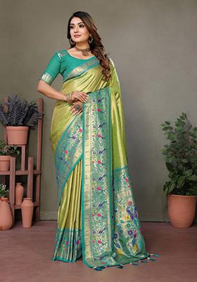 Light Green Printed Silk Saree Set