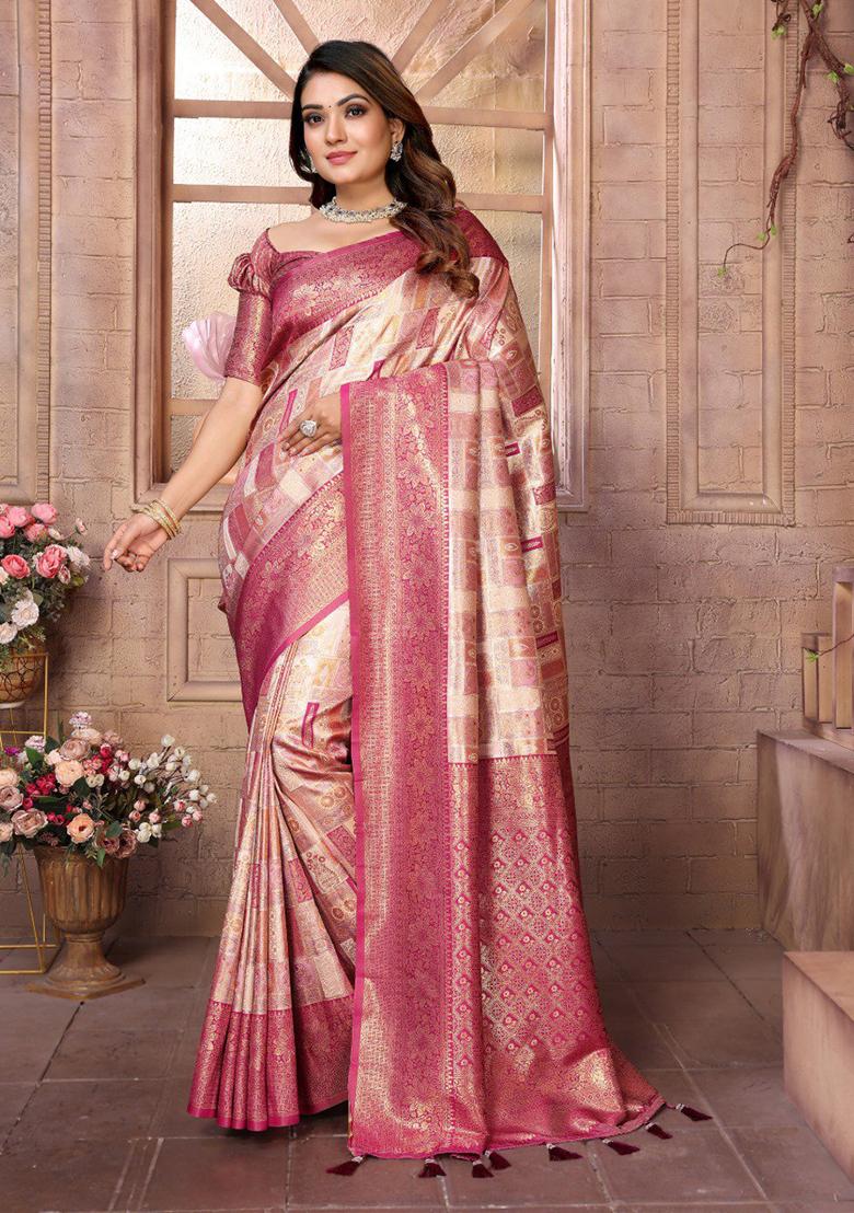 Light Brown Zari Work Silk Saree Set