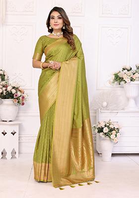 Green Zari Work Silk Saree Set