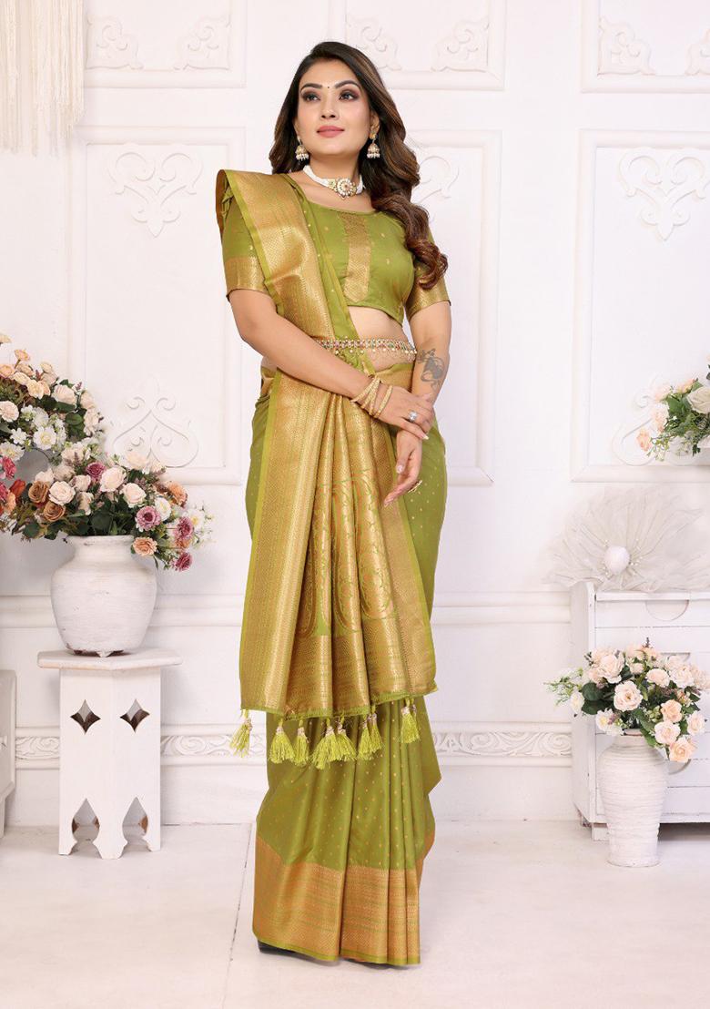 Green Zari Work Silk Saree Set