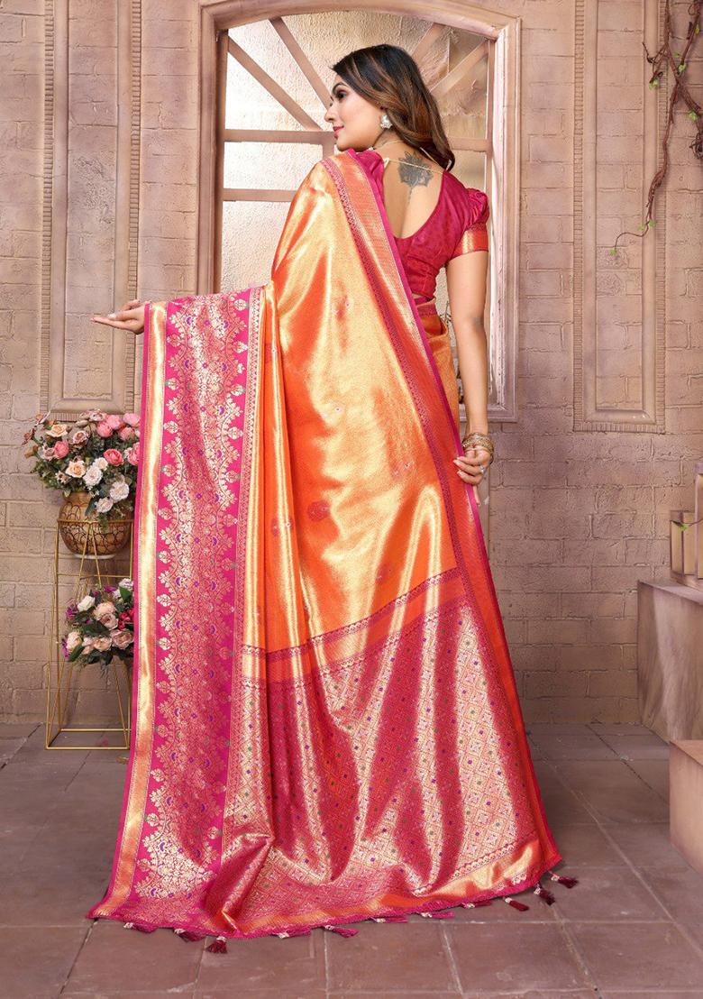 Light Orange Zari Work Silk Saree Set