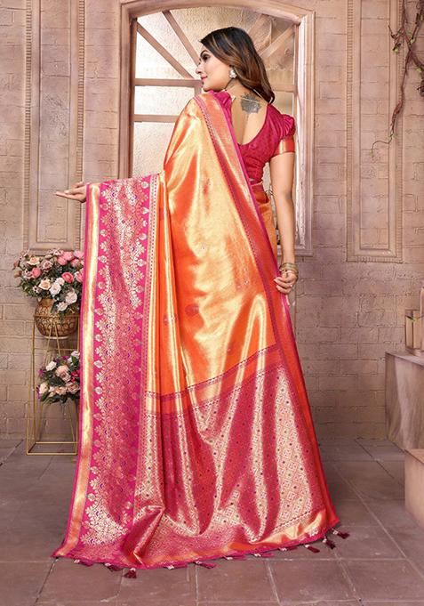 Light Orange Zari Work Silk Saree Set