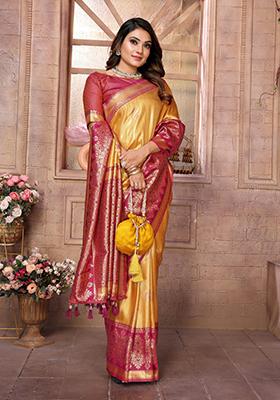Yellow Zari Work Silk Saree Set