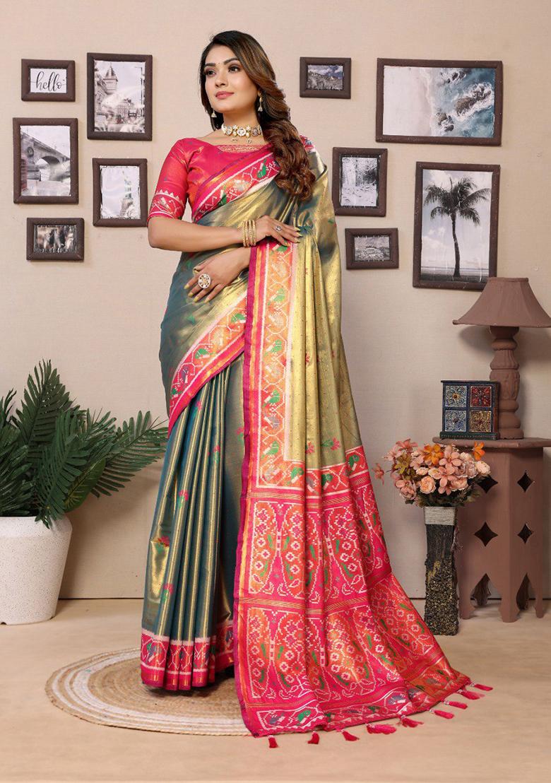 Mehendi Zari Work Silk Saree Set