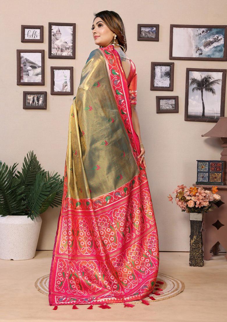 Mehendi Zari Work Silk Saree Set