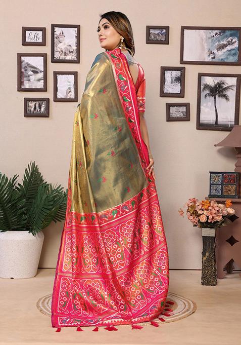 Mehendi Zari Work Silk Saree Set