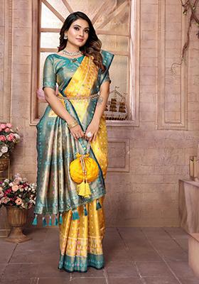 Yellow Zari Work Silk Saree Set