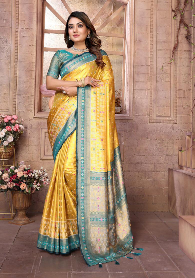 Yellow Zari Work Silk Saree Set