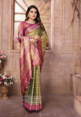 Light Green Zari Work Silk Saree Set