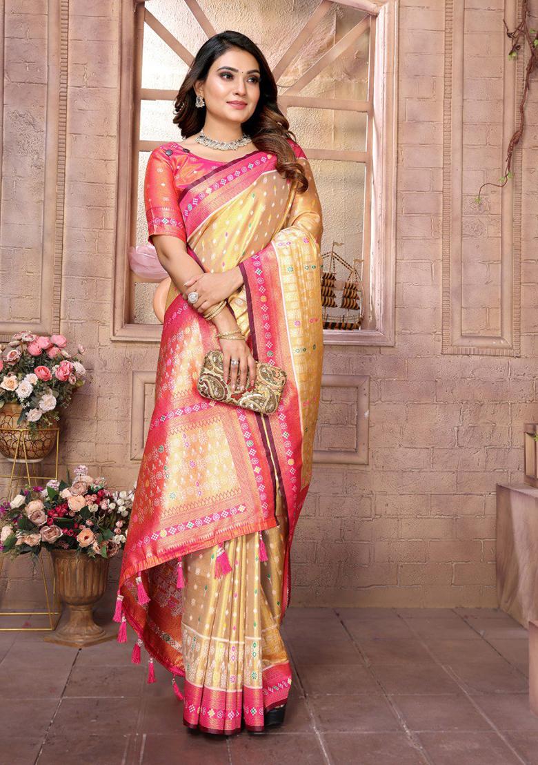 Cream Zari Work Silk Saree Set