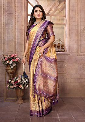 Golden Zari Work Silk Saree Set