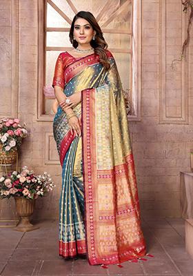 Mehendi Zari Work Silk Saree Set