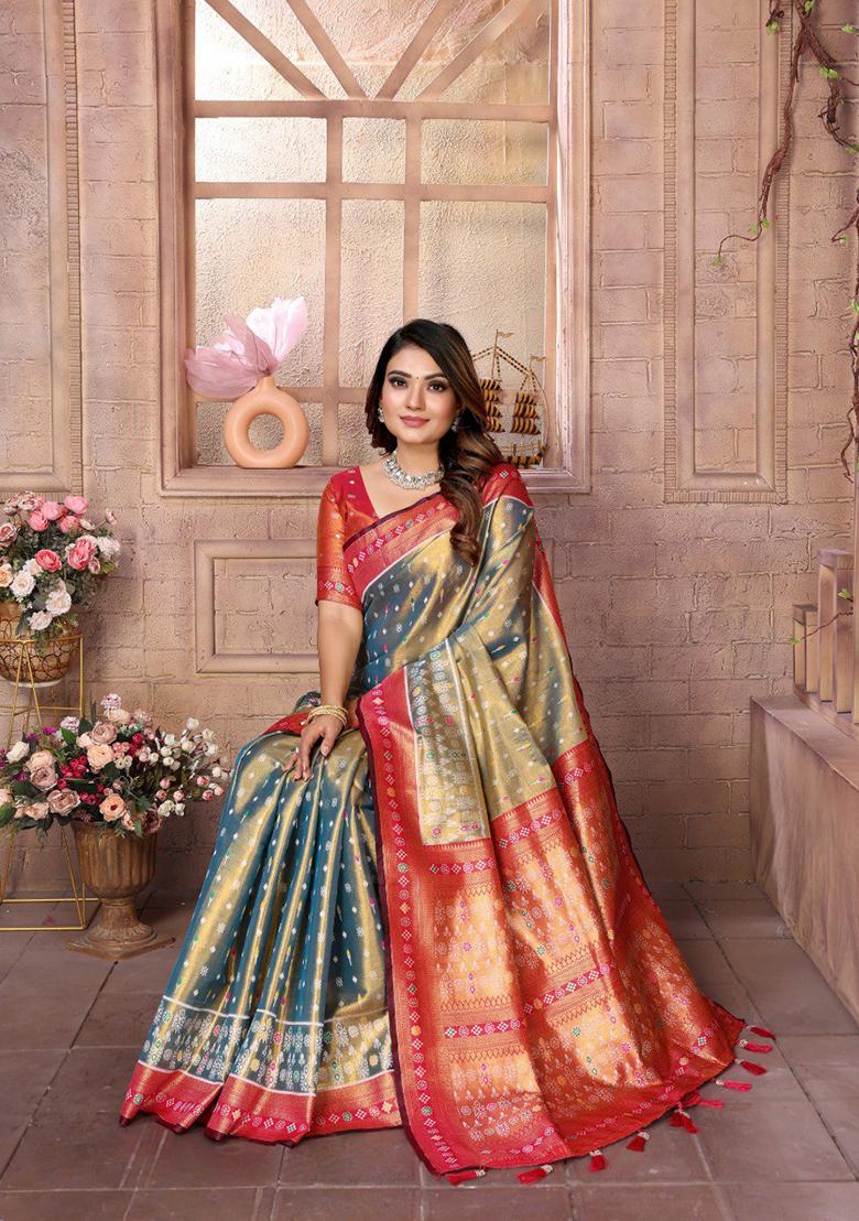 Mehendi Zari Work Silk Saree Set