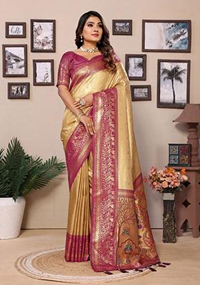 Golden Zari Work Silk Saree Set