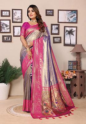 Light Blue Zari Work Silk Saree Set