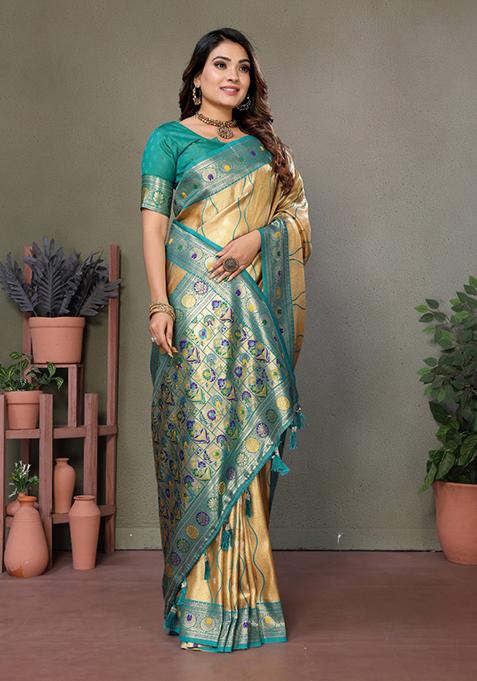 Golden Zari Work Silk Saree Set