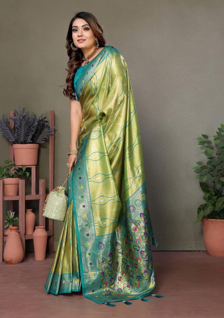 Light Green Zari Work Silk Saree Set