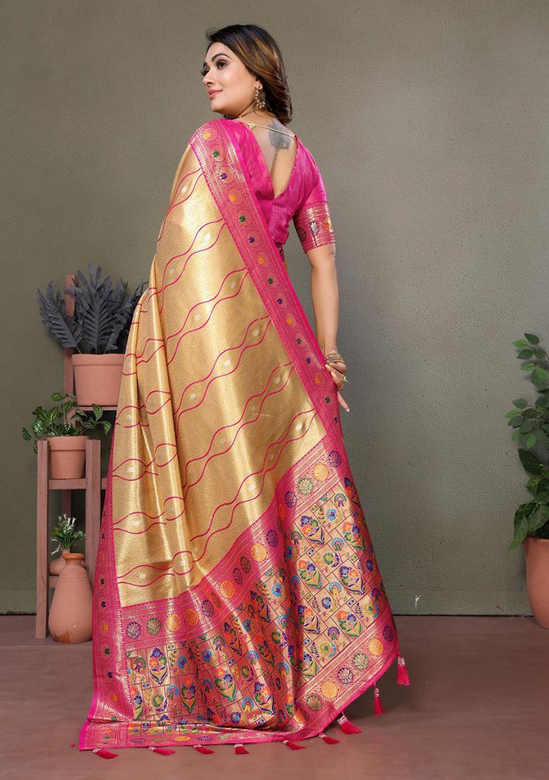 Light Golden Zari Work Silk Saree Set