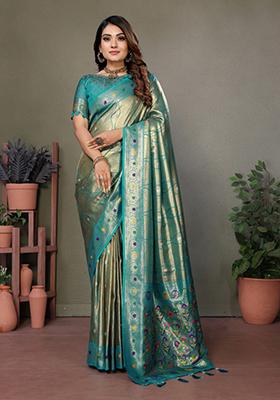 Green Zari Work Silk Saree Set