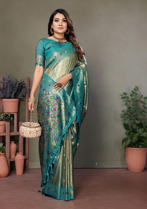 Green Zari Work Silk Saree Set
