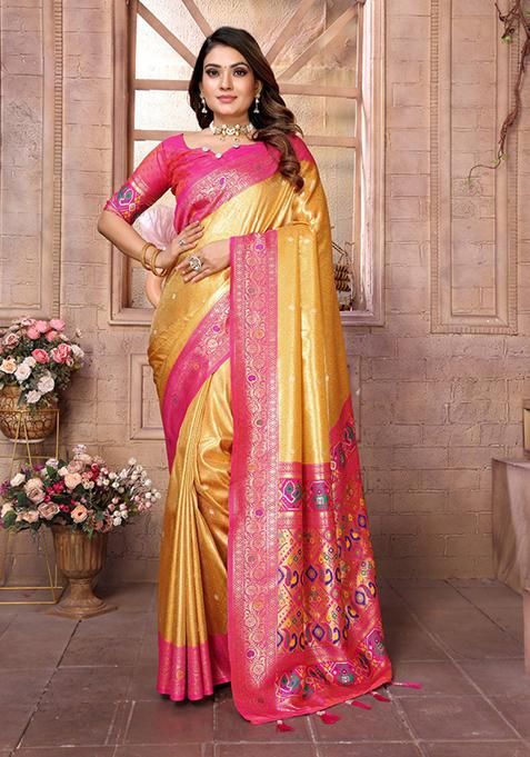 Golden Zari Work Silk Saree Set