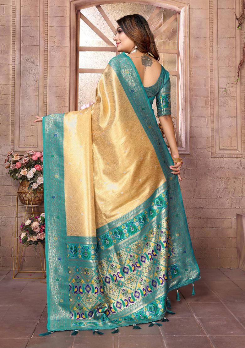 Dark Golden Zari Work Silk Saree Set