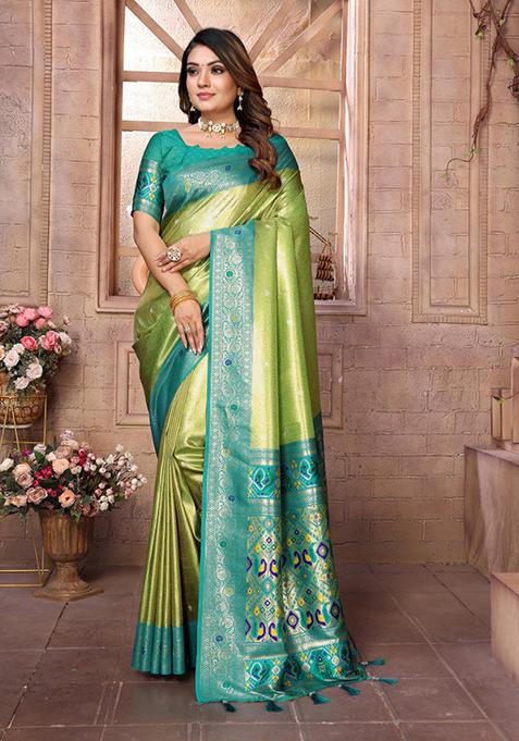 Light Green Zari Work Silk Saree Set