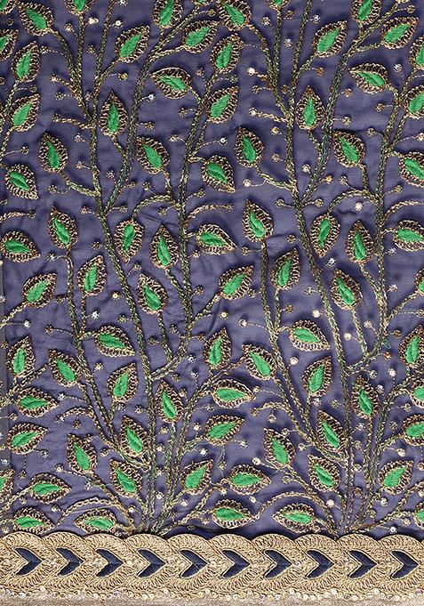 Green And Blue Embroidered Faux Georgette Saree Set