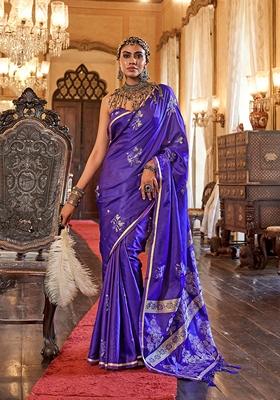 Purple Woven Satin Saree Set
