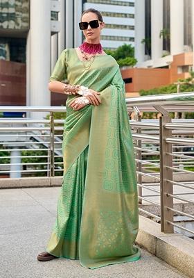 Sea Green Woven Art Silk Saree Set