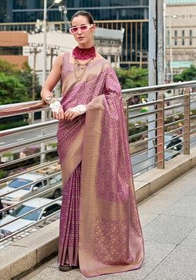 Purple Woven Art Silk Saree Set