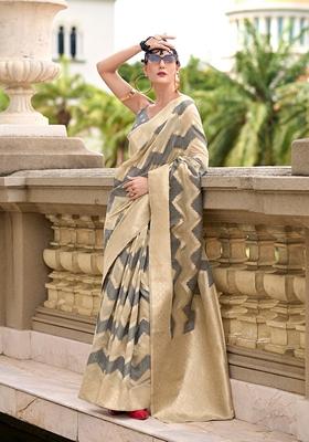 Grey Woven Cotton Saree Set