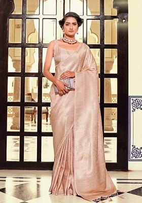 Light Peach Woven Silk Blend Saree Set