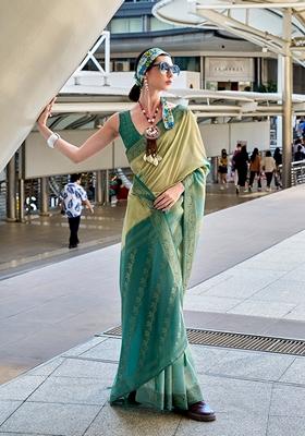 Teal Woven Art Silk Saree Set