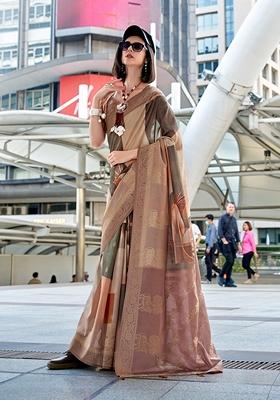Brown Woven Art Silk Saree Set