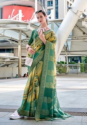 Turquoise Woven Art Silk Saree Set