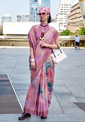 Lavender Woven Art Silk Saree Set