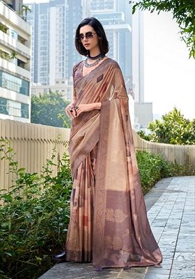 Light Brown Woven Art Silk Saree Set