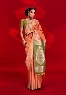 Light Orange Woven Art Silk Saree Set