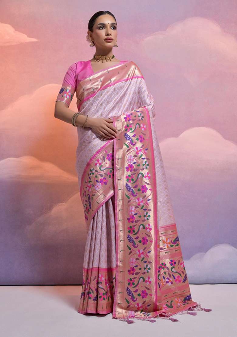 Purple Solid Soft Banarasi Silk Saree Set for Diwali and Festive Wear - Indya