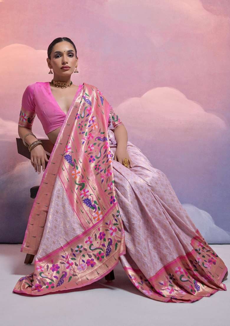 Purple Solid Soft Banarasi Silk Saree Set for Diwali and Festive Wear - Indya