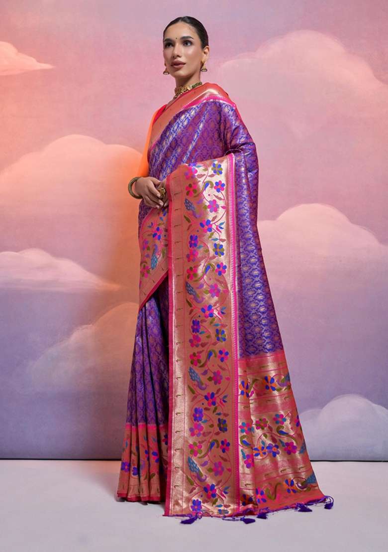 Royal Blue Solid Soft Banarasi Silk Saree Set for Diwali and Festive Wear - Indya