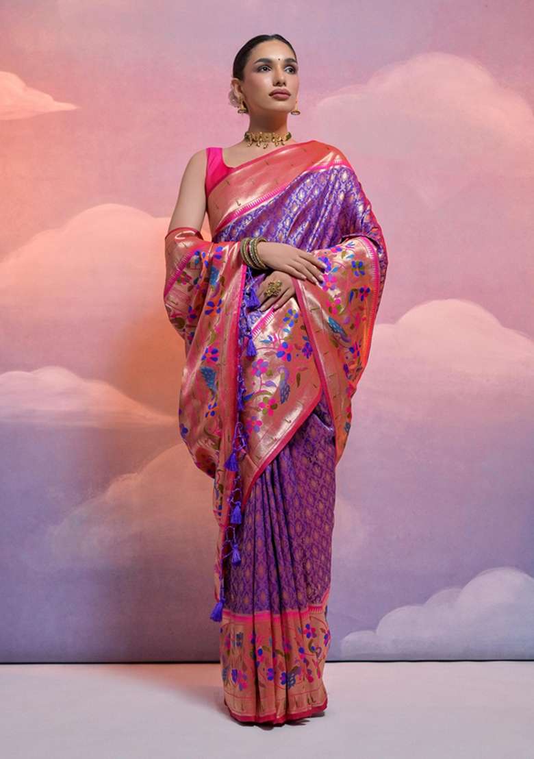 Royal Blue Solid Soft Banarasi Silk Saree Set for Diwali and Festive Wear - Indya