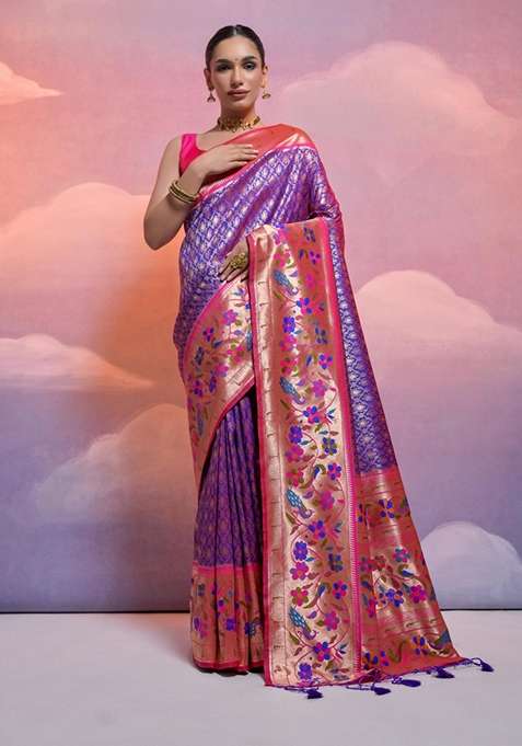 Royal Blue Solid Soft Banarasi Silk Saree Set for Diwali and Festive Wear