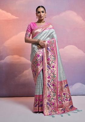 Sea Green Solid Soft Banarasi Silk Saree Set