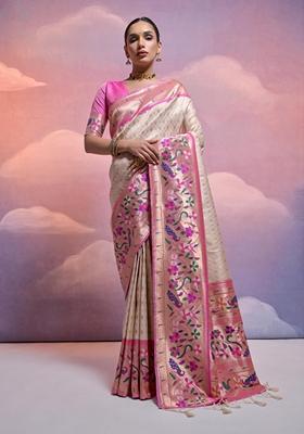 White Solid Soft Banarasi Silk Saree Set