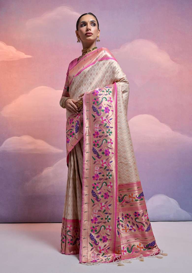 White Solid Soft Banarasi Silk Saree Set for Diwali and Festive Wear - Indya