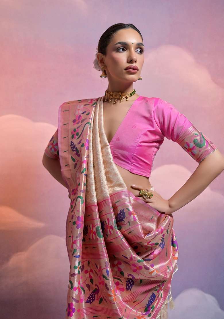 White Solid Soft Banarasi Silk Saree Set for Diwali and Festive Wear - Indya