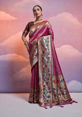 Wine Solid Soft Banarasi Silk Saree Set