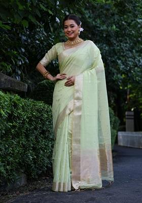Light Green Solid Tissue Silk Saree Set